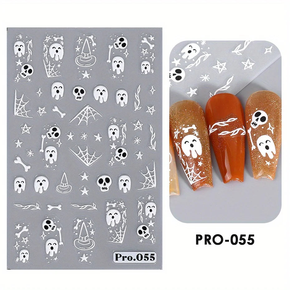 Cartoon Ghost Pumpkin Nail Art Stickers Cute Halloween Spooky Glamour Spider Web Skull Design Magic Festive Decor Manicure Foils
