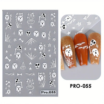Cartoon Ghost Pumpkin Nail Art Stickers Cute Halloween Spooky Glamour Spider Web Skull Design Magic Festive Decor Manicure Foils