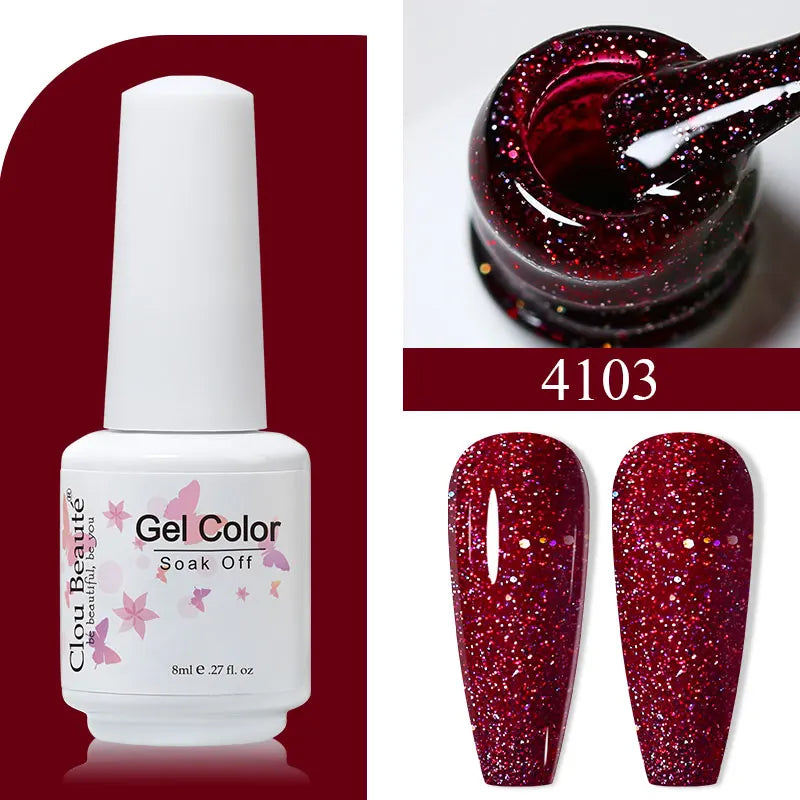 Clou Beaute 8ml Gel Polish Colorful Glitter UV Nail Gel Vernis Semi Permanent Glass Bottle Blue Green White Soak Off Gel Nail