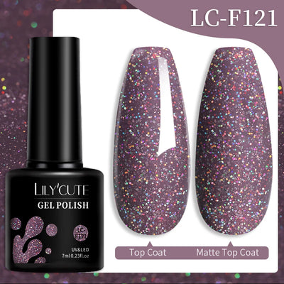 Lilycute Auroras Effect Gel Nail Polish Top Coat Summer Purple Spar Glitter Laser Semi Permanent Soak Off Nail Art Gel Varnish