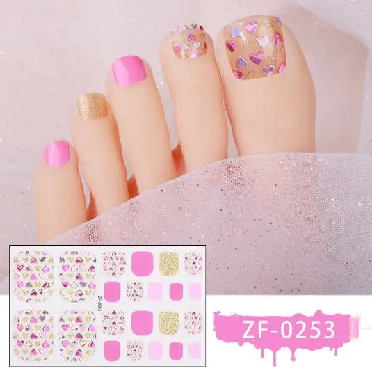 New Toe Nail Stickers Press On Full Cover Foot Nail Wraps Summer Holiday Butterfly Love Dimonds Finished Toenail Patch Tips Art