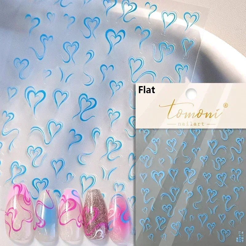 Cat's Eye 5D Gradient European Love Heart Gem Wing Crystal Geometric Colorful Self Adhesive Nail Art Stickers Manicure Decals