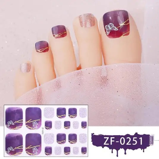 New Toe Nail Stickers Press On Full Cover Foot Nail Wraps Summer Holiday Butterfly Love Dimonds Finished Toenail Patch Tips Art
