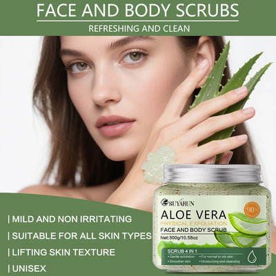 SUYARUN Natural Aloe Vera Exfoliating Scrub for Face & Body - Moisturizing Organic Formula, Gentle Skin Renewal 300g.