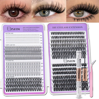 Eyelash Extension Kit DIY Eyelash Clusters Large Capacity Mix Styles Individual Lashes Kit with Lash Tweezers for Self Use