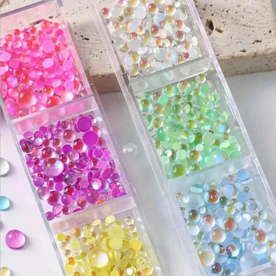 1Box Rainbow Mermaid Tears Nail Art Charms Macaron Bubble Beads Nail Art for Summer Aurora Half Spherical Glass Nail Decorations