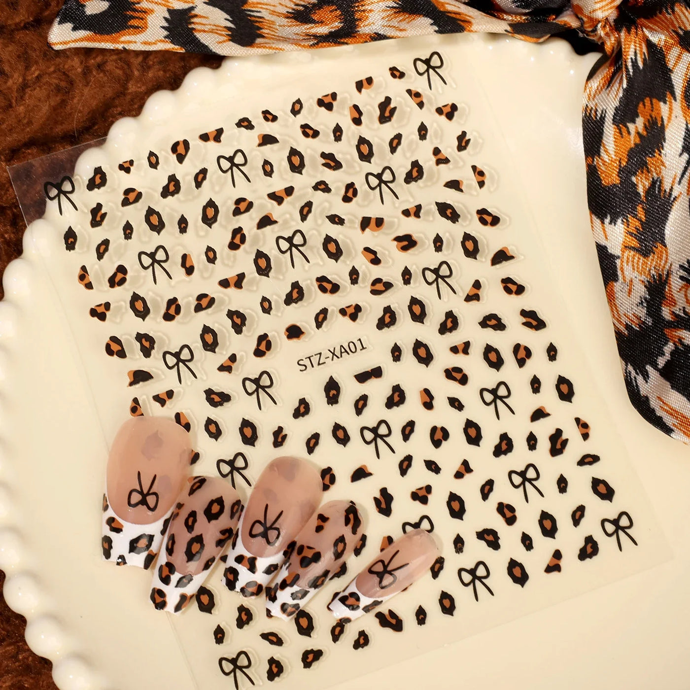 3D Leopard Print Nail Stickers Cute Kawaii Animal Print Gold Black Bow Nails Art Decals DIY Sexy Manicure Stickers Supplies