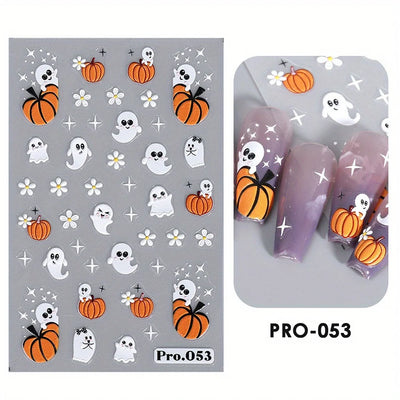 Cartoon Ghost Pumpkin Nail Art Stickers Cute Halloween Spooky Glamour Spider Web Skull Design Magic Festive Decor Manicure Foils
