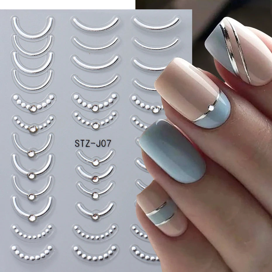 White 5D Pearl Lace Wave Lines Nail Art Stickers Elegant Exquisite Nail Decoration Decals Self Adhesive Transfer Slider Manicure