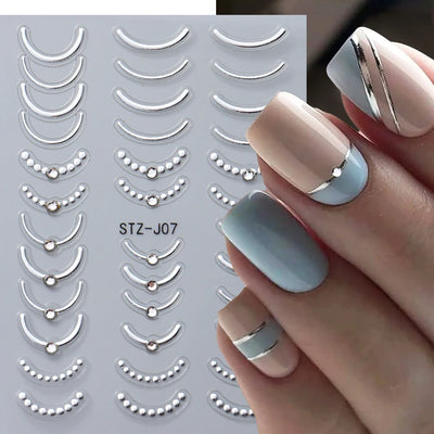 White 5D Pearl Lace Wave Lines Nail Art Stickers Elegant Exquisite Nail Decoration Decals Self Adhesive Transfer Slider Manicure