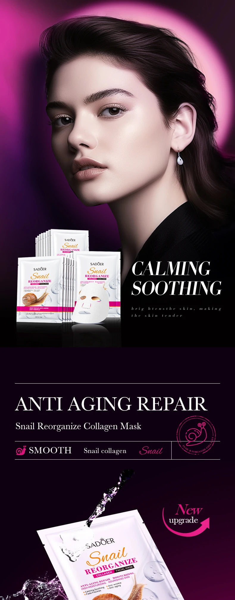 1/3/5/10pcs Snail Collagen Moisturizing Face Mask Replenishment Firming Tender Facial Mask Skin Care Korean Cosmetics