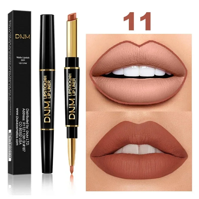 Double Ended Matte Lipstick Women Lip Liner 2 In 1 Makeup Matte Lipstick Durable Waterproof Nude Red Lipstick Lips Cosmetics