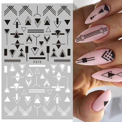Black White Line Flower 3D Nail Sticker Nail Art Supplies Bronzing Geometric Pattern Sticker Nail Decals Nail Parts Manicure