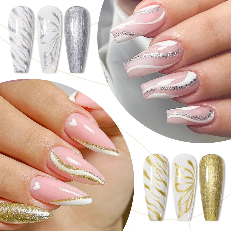 5ml Metallic Painting Liner Gel Nail Polish Set Gold Silver Pink Semi-Permanent Line UV Gel Varnish For Drawing French Nails