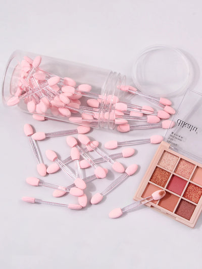 50pcs Disposable Eyeshadow Brush Set,Disposable eye shadow stick brush double-headed sponge eye shadow stick