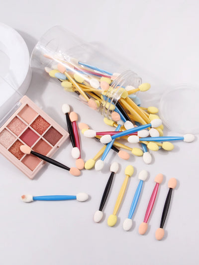 50pcs Disposable Eyeshadow Brush Set,Disposable eye shadow stick brush double-headed sponge eye shadow stick
