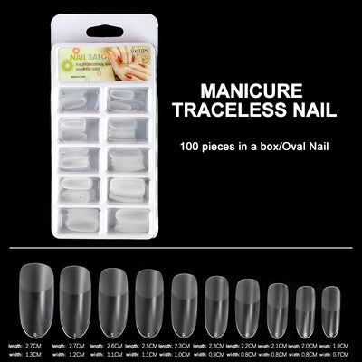 100pcs/Box Clear Seamless Acrylic Press on False Nails T-shaped Nails Water Drop Nails Tips for Extension Manicure Tools