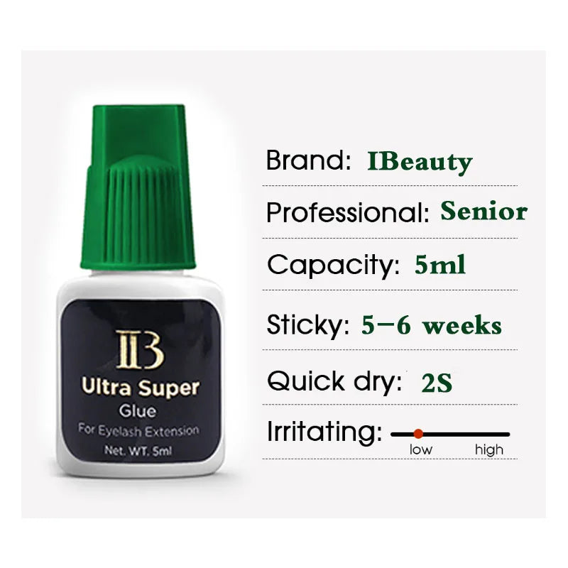 Korea Original IB Ultra Super Glue for Eyelash Extensions 5ml IB Green Cap Glue with Seal Bag False Lash Adhesive Private Label