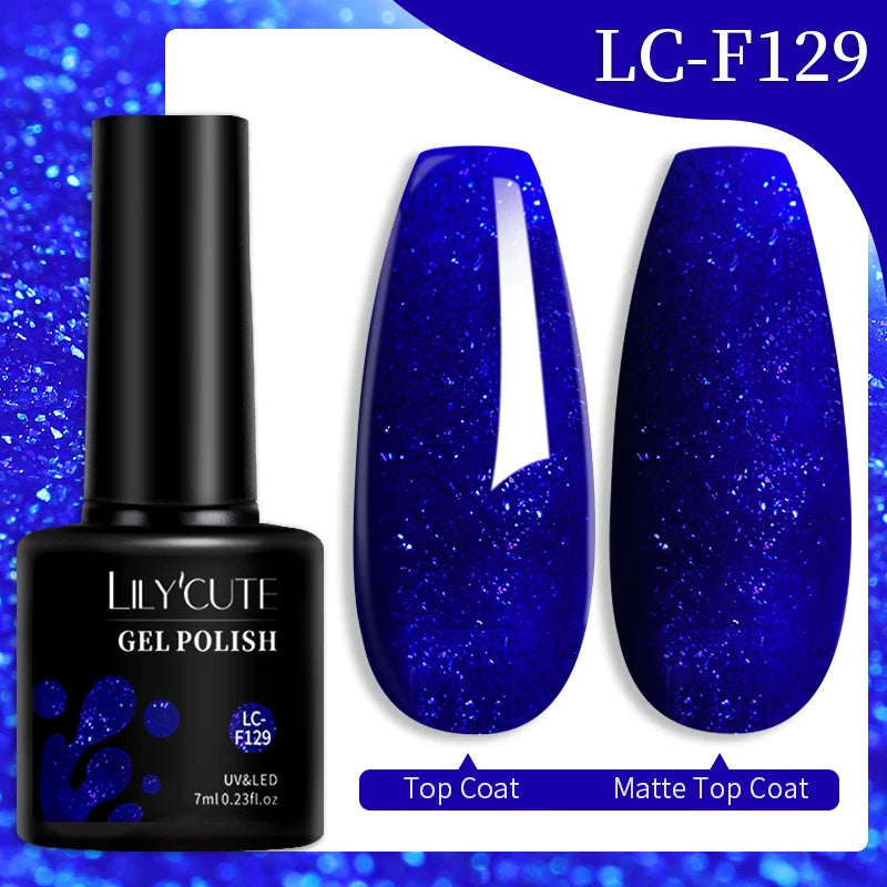Lilycute Auroras Effect Gel Nail Polish Top Coat Summer Purple Spar Glitter Laser Semi Permanent Soak Off Nail Art Gel Varnish
