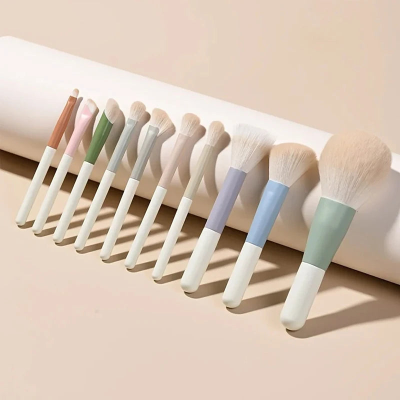 10 Mini Portable Makeup Brush Set Full Set of Eye Shadow Brushes Mini Soft Hair Makeup Travel Suit ﻿