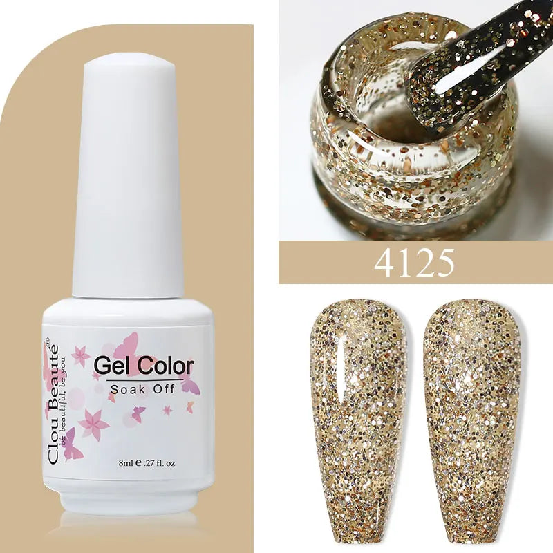 Clou Beaute 8ml Gel Polish Colorful Glitter UV Nail Gel Vernis Semi Permanent Glass Bottle Blue Green White Soak Off Gel Nail