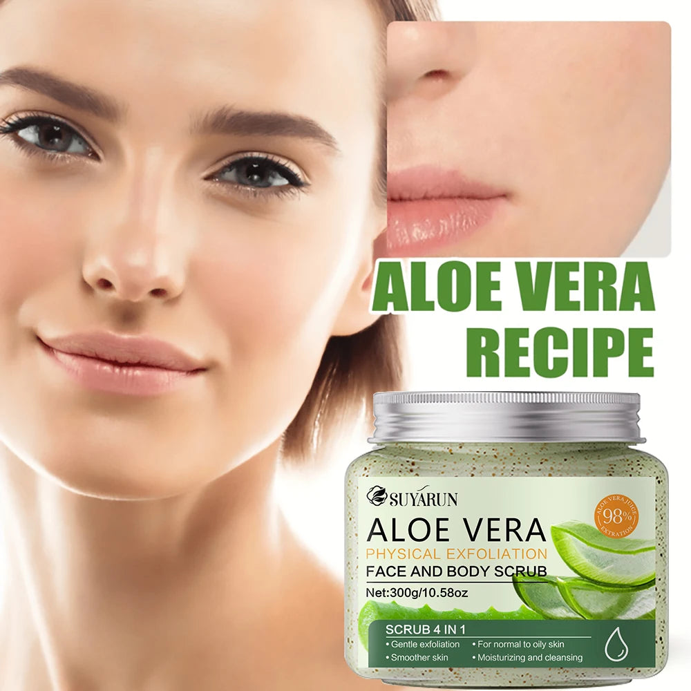 SUYARUN Natural Aloe Vera Exfoliating Scrub for Face & Body - Moisturizing Organic Formula, Gentle Skin Renewal 300g.