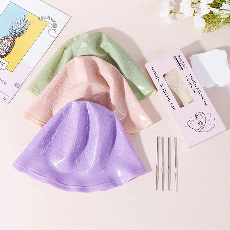 Hair Coloring Highlighting Cap Reusable Silicone Highlight Cap Pull Through Caps For Hair Dying Frosting Cap With Hook