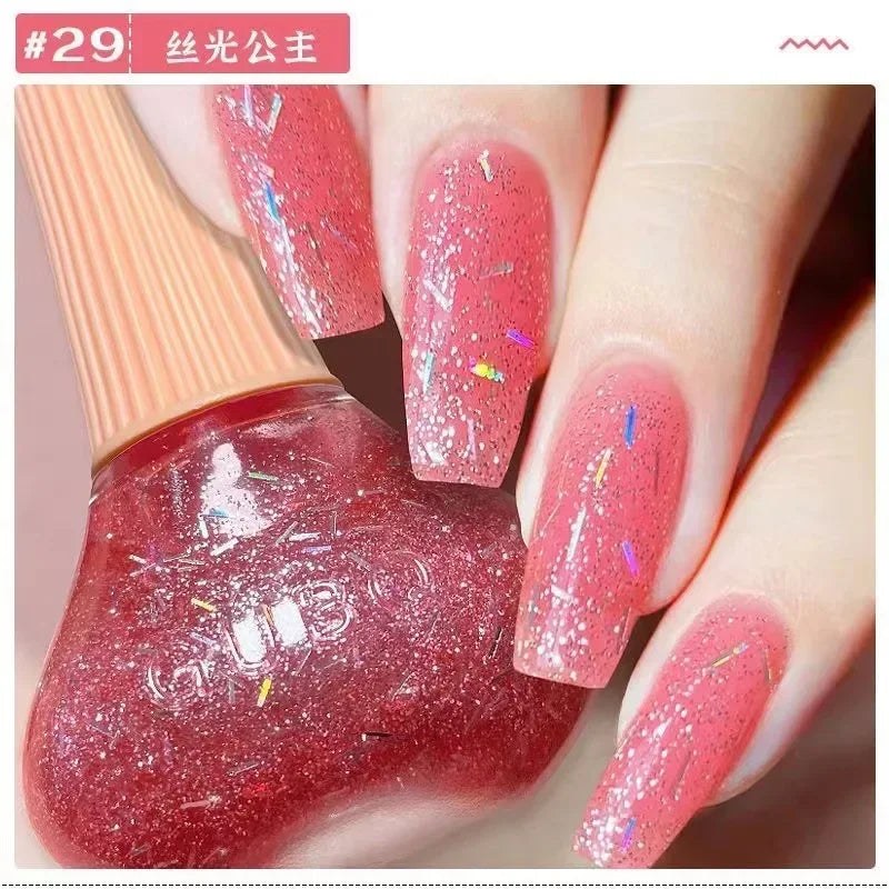 45 Colors Nail Polish Oil-based Nails Polish No-bake Quick Dry Non-tear Small Glitter Nail Gel Transparent Red Nail Art