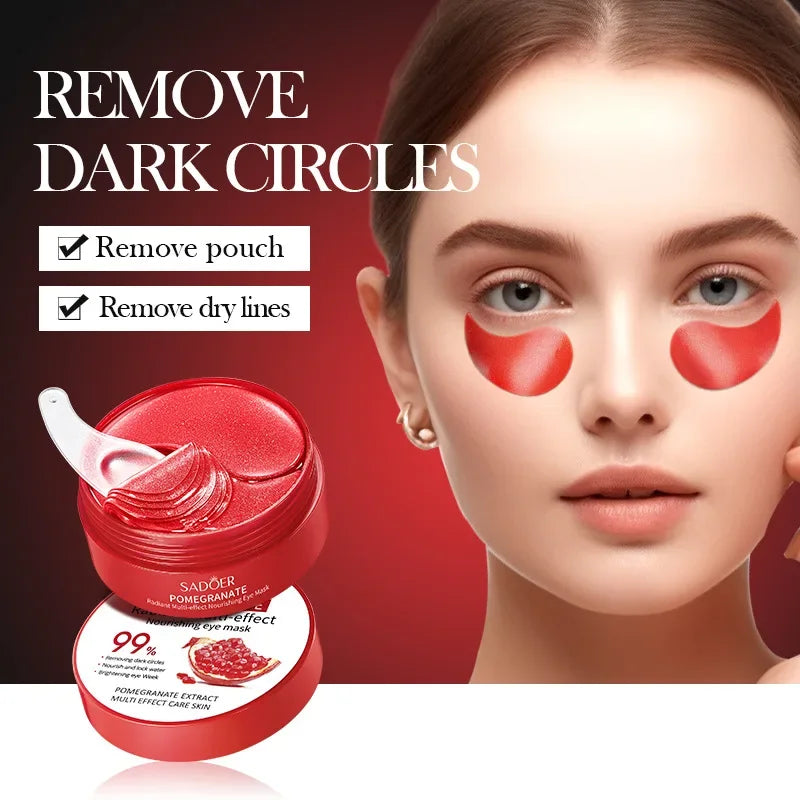 60pcs SADOER Red Pomegranate Collagen Eye Mask Firming Anti Dark Circles Remove Eyes Bag Moisturizing Eye Patches Eyes Skin Care