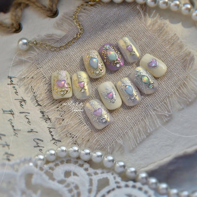 Cat's Eye 5D Gradient European Love Heart Gem Wing Crystal Geometric Colorful Self Adhesive Nail Art Stickers Manicure Decals