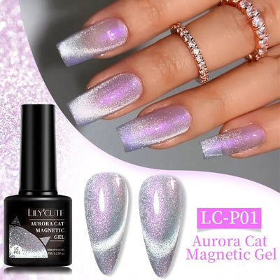 Lilycute Auroras Effect Gel Nail Polish Top Coat Summer Purple Spar Glitter Laser Semi Permanent Soak Off Nail Art Gel Varnish