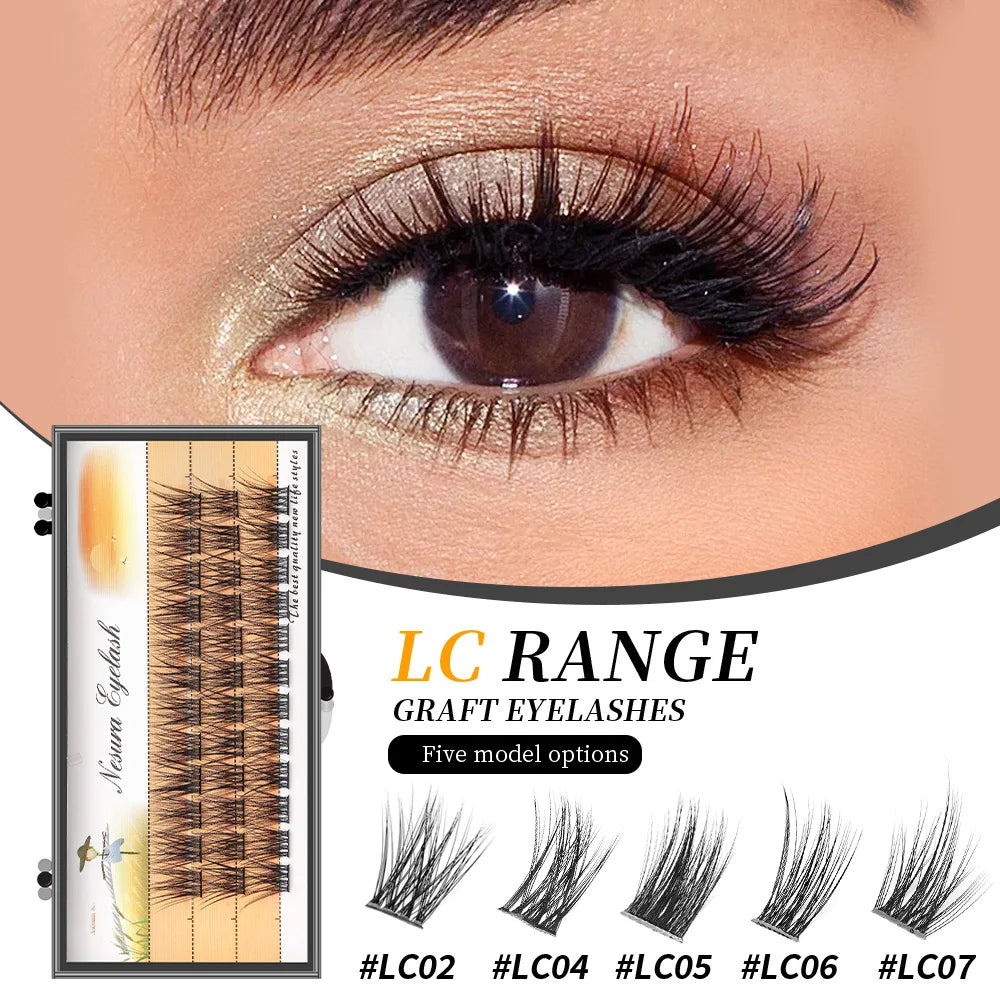 DIY Clusters Eyelash Extension, Dovetail, Segmented Lashes, 36 Volume, 3D Fluffy, Natural, Individual Bundles, LC02-7