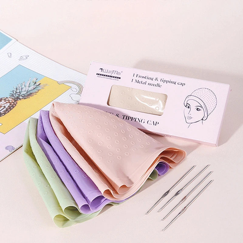 Hair Coloring Highlighting Cap Reusable Silicone Highlight Cap Pull Through Caps For Hair Dying Frosting Cap With Hook