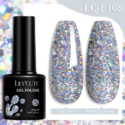 Lilycute Auroras Effect Gel Nail Polish Top Coat Summer Purple Spar Glitter Laser Semi Permanent Soak Off Nail Art Gel Varnish