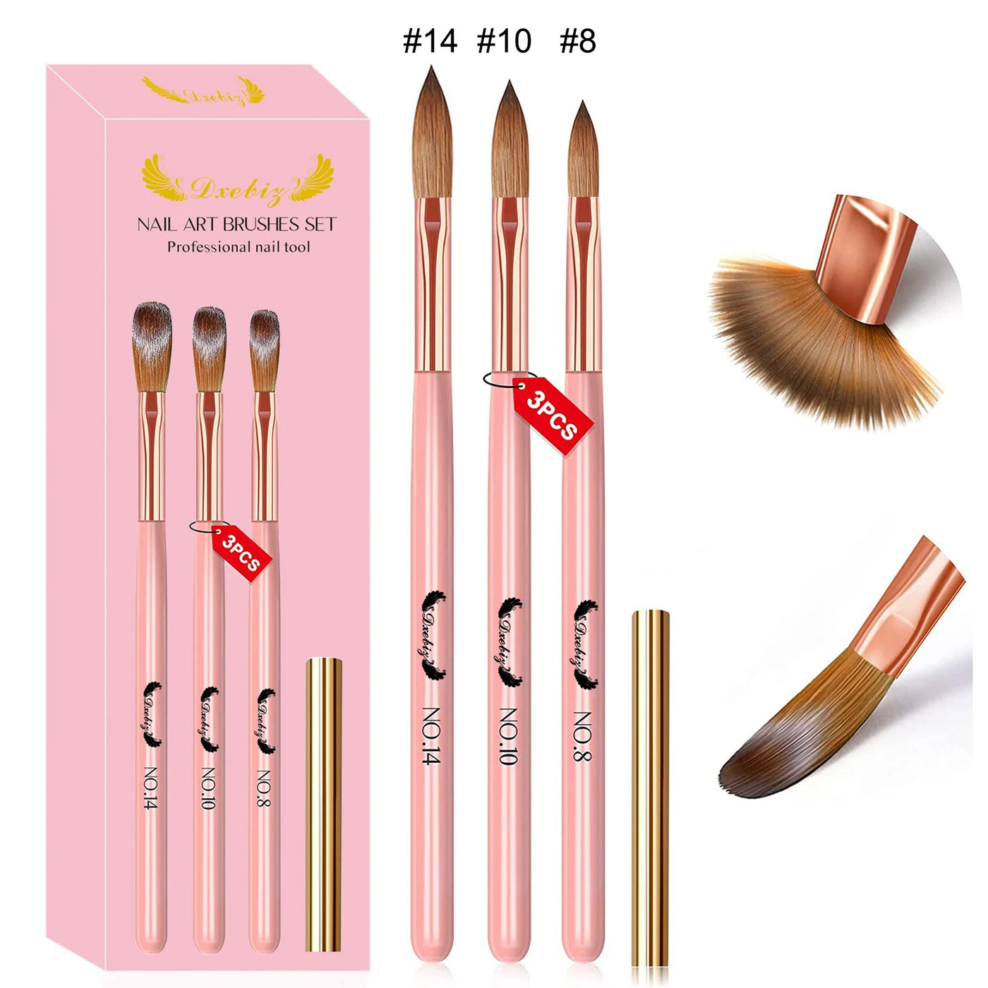 3/4/5 PCS Kolinsky Nail Art Brush Acrylic Powder Application Nail Mink Brush Gel Builder Nail Tools Manicure Extension Carving