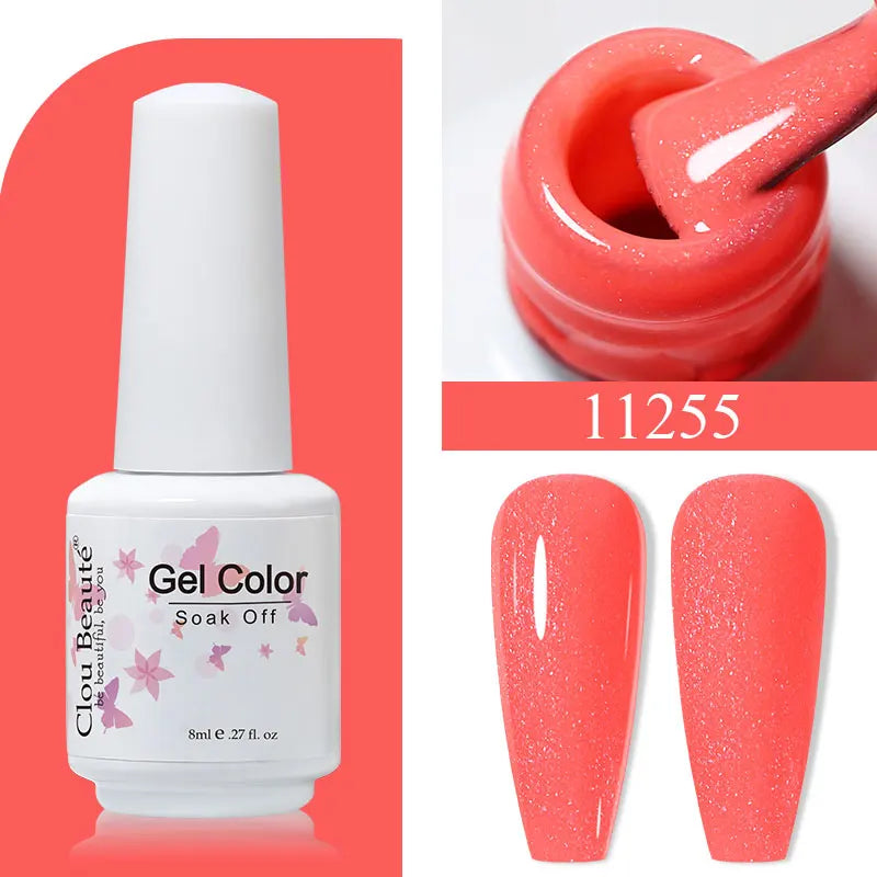 Clou Beaute 8ml Gel Polish Colorful Glitter UV Nail Gel Vernis Semi Permanent Glass Bottle Blue Green White Soak Off Gel Nail
