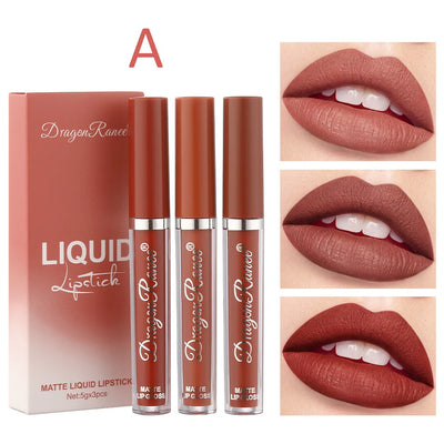 Dragon Ranee 3pcs/set Lip Glaze Velvet Matte Non-Stick Liquid Lipstick Lasting lipgloss