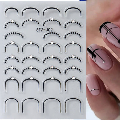 White 5D Pearl Lace Wave Lines Nail Art Stickers Elegant Exquisite Nail Decoration Decals Self Adhesive Transfer Slider Manicure