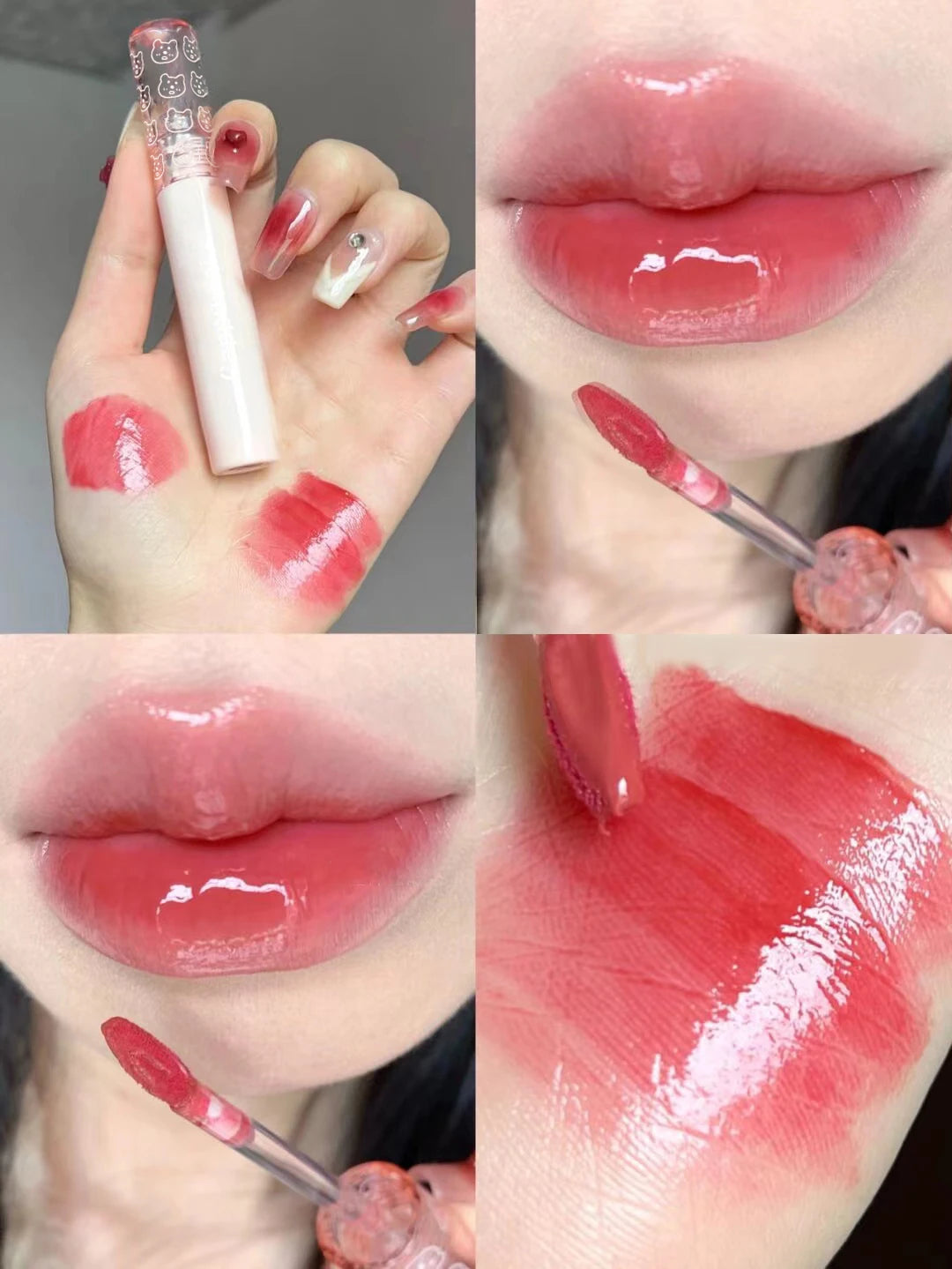 Cherry Pink Mirror Water Lip Gloss Waterproof Nude Brown Clear Tint Glass Lip Oil Liquid Lipstick for Makeup