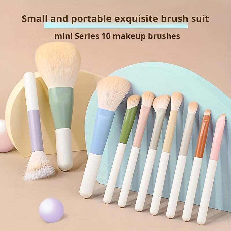 10 Mini Portable Makeup Brush Set Full Set of Eye Shadow Brushes Mini Soft Hair Makeup Travel Suit ﻿