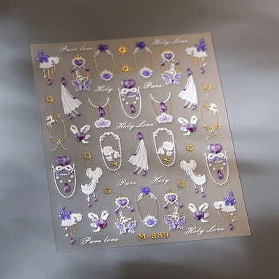 Cat's Eye 5D Gradient European Love Heart Gem Wing Crystal Geometric Colorful Self Adhesive Nail Art Stickers Manicure Decals