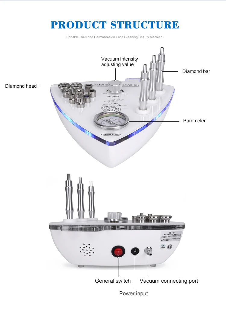 Professional Diamond Microdermabrasion Machine 65-68cmHg Suction 9 Tips Facial Exfoliation Skin Dermabrasion Machine