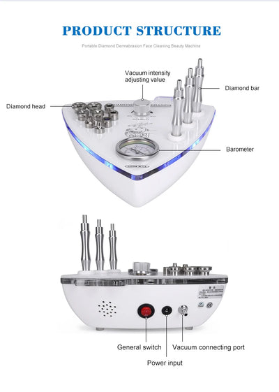 Professional Diamond Microdermabrasion Machine 65-68cmHg Suction 9 Tips Facial Exfoliation Skin Dermabrasion Machine