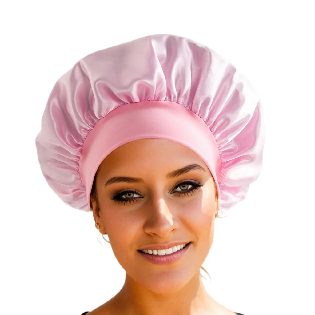1pcs Soft Silk Satin Lined Bonnet Large Satin Hair Bonnet Household Sleep Shower Cap Hair Wrap Cover for Long Hair Salon Tool