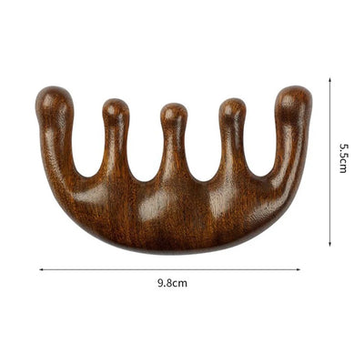 Sandalwood Head Meridian Massage Comb with Five Teeth Antistatic Massager Acupuncture Therapy Blood Circulation Wooden Combs