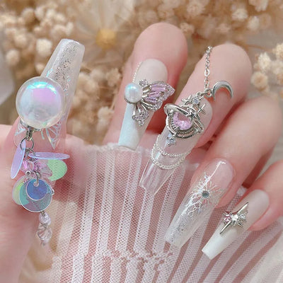 5pcs Pink Zircon Alloy Love Nail Art Charm 3D Bow Heart Moon Butterfly Planet Nail Decoration DIY Simple Design Nail Accessories