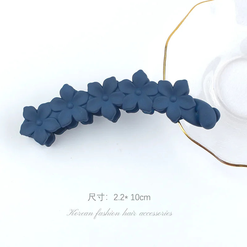 Fashion Pink Flower Banana Hair Clips Simple Non-Slip Frosted Hair Claws for Women Girls Bath Ponytail Hairpins Barrettes Coffee