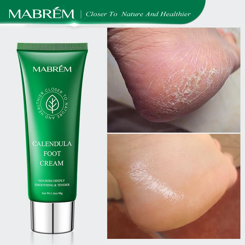 MABREM Foot Treatment Cream Whitening Anti-cracking Moisturizing Foot Care Exfoliating Scrub Anti-dry Calendula Olive Repair 40g