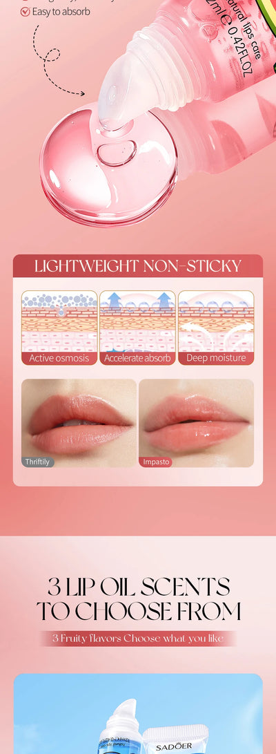 3pcs/set SADOER Crystal Jelly Lip Oil Hydrating Plumps Lip Gloss Cute Makeup Lipsticks Clear Serum Fruit Lip Balm Cosmetics Sets