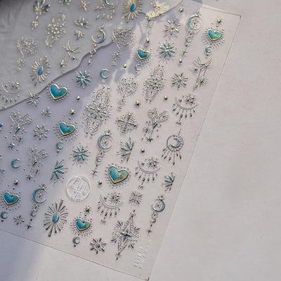 Cat's Eye 5D Gradient European Love Heart Gem Wing Crystal Geometric Colorful Self Adhesive Nail Art Stickers Manicure Decals